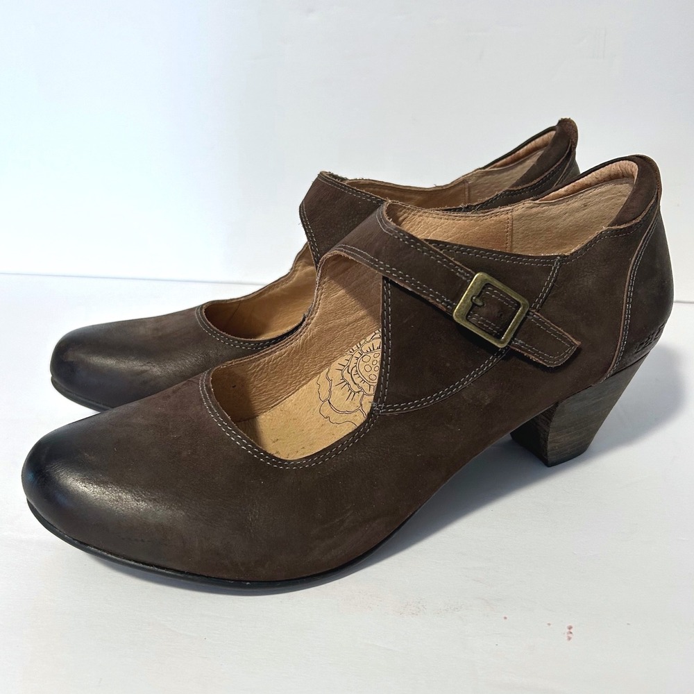 Taos Mary Jane Heels Pumps Womens 11 Brown Oiled Leather Buckle Stacked Block